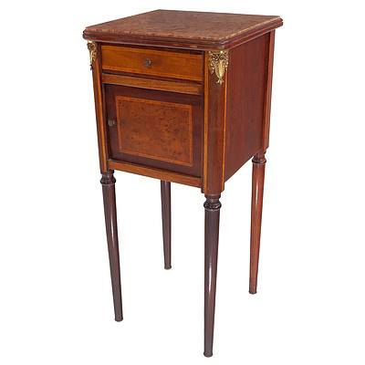 French Louis XVI Style Ormolu Mounted Bedside Table with Rouge Marble Top, Early 20th Century