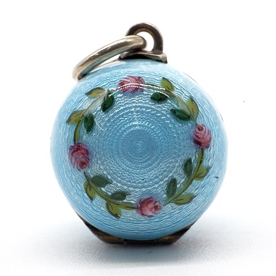 Antique French Blue Enamel Hinged Locket with Hand Painted Floral Swag