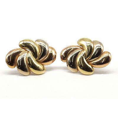 18ct Tri Coloured Gold (Yellow, Pink and White) Swirl Design Stud Earrings, 3.6g