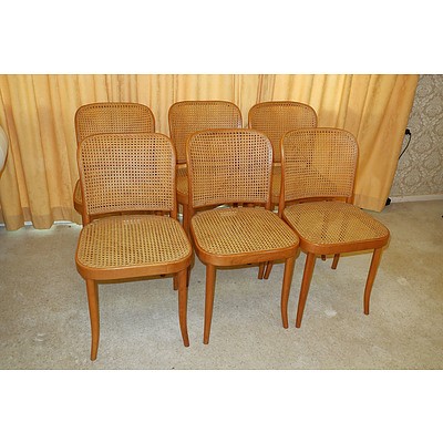 Six Czechoslovakian Ligna Bentwood and Cane Dining Chairs