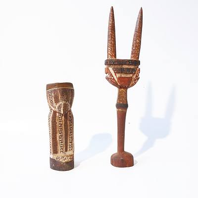 Tiwi Artists Unknown, Bird Totem and Pukamani, Bathurst or Melville Islands c.1970's, Carved Iron Wood and Ochres