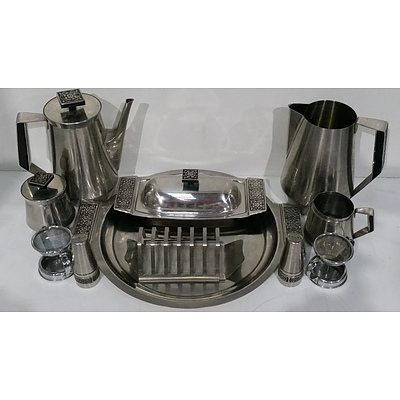 Selection of 1970 Wiltshire Burgandy Stainless Steel Serving Ware