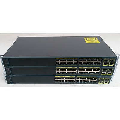 Cisco Catalyst (WS-C2960-24TC-L V05) 2960 Series 24-Port Fast Ethernet Switches - Lot of Three