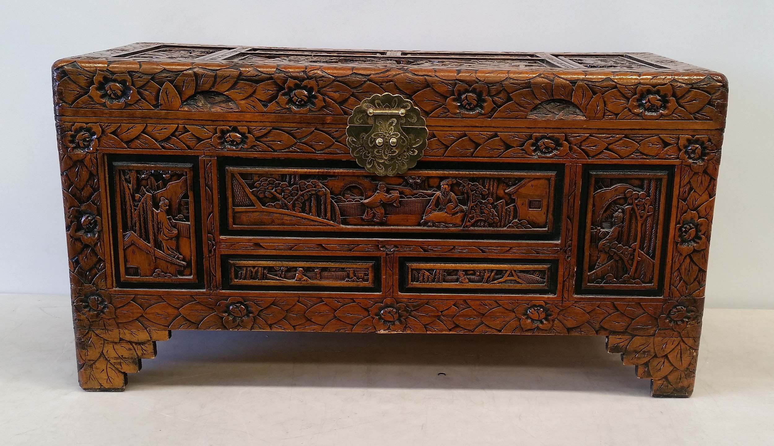 Chinese Carved Camphor Wood Chest Lot 1109165 ALLBIDS