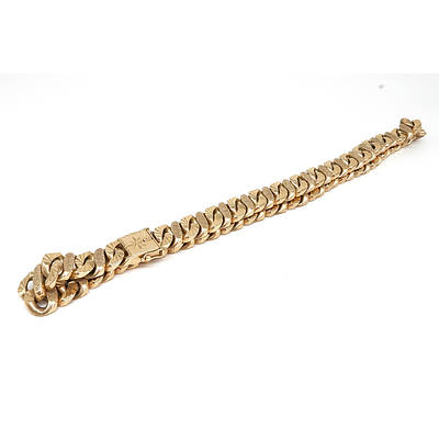9ct Yellow Curb Link Necklace, Diamond Brush Finish, 365g
