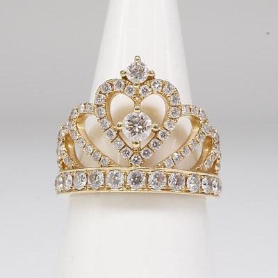 18ct Yellow Gold 'Crown and Heart' Ring with Sixty Eight Round Brilliant Cut Diamonds (GH SI)