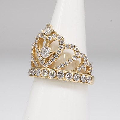 18ct Yellow Gold 'Crown and Heart' Ring with Sixty Eight Round Brilliant Cut Diamonds (GH SI)