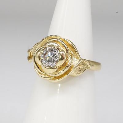 18ct Yellow Gold Rose Ring With Round Brilliant Cut Diamond, 1.00ct (G/H SI2)