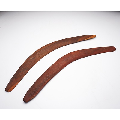 Two Vintage Boomerangs, One Partially Incised