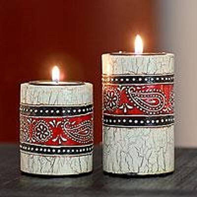 Handcrafted Crackle Finish Candle Holders - Lot of 5 Pairs - *Brand New*