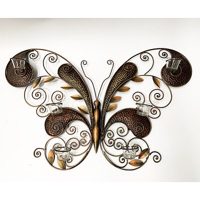 Wrought Iron Butterfly Shaped Hanging Candle Holder - Lot of 2 - *Brand New*
