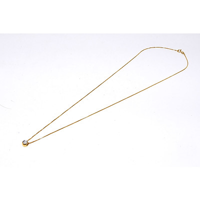14ct Yellow Gold Box Chain and Pendant with Round Brilliant Cut Pendant