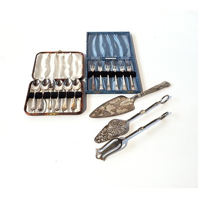 Boxed Silver Plate Teaspoons and Cake Fork Set, and More