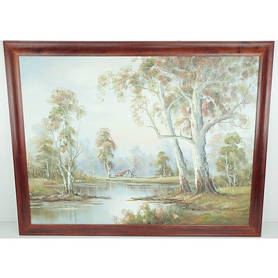 H. Burns, Large Cottage Landscape, Oil on Board