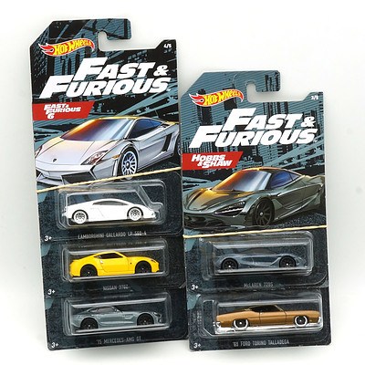 Five Hot Wheels Fast and Furious Cars, New