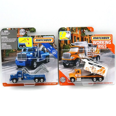 Two Matchbox Working Rigs, Including Western Star and International Workstar 7500 Dump Truck, New 
