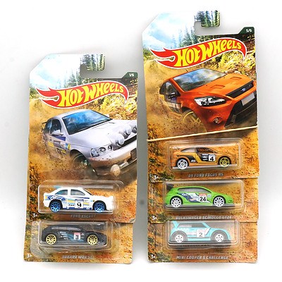 Five Hot wheels Cars From the Walmart Rally Series, New