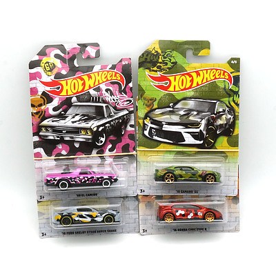 Four Hot Wheels Camouflage Series Cars, New 