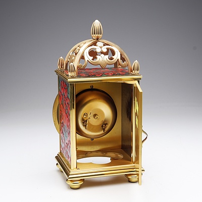 Superb Quality Swiss Arthur Imhof Gilt Brass and Fired Enamel Decorated Chiming Mantle Clock, Third Quarter of the 20th Century