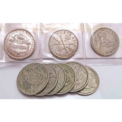 Collection Of Australian Silver Florins Incl Commemoratives