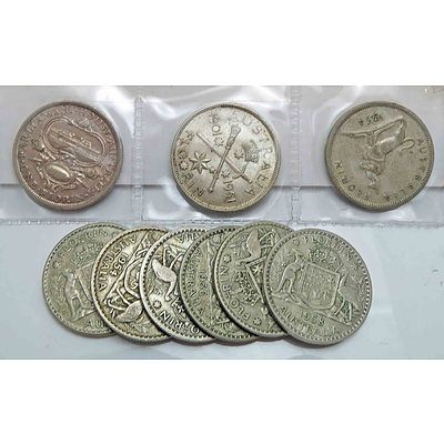 Collection of Australian Silver Florins Incl Commemoratives