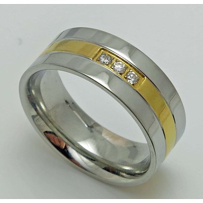 Stainless Steel Ring With 18ct Gold-Plated Centre