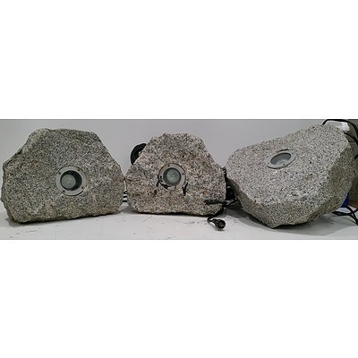 Lot of Three Granite Rocks With Powered Lights In Them