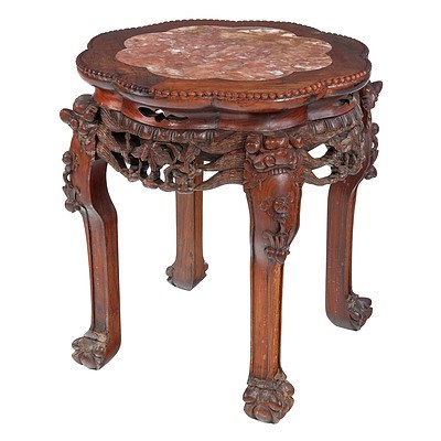 Chinese Marble Inlaid Hongmu Rosewood Side Table, Early 20th Century