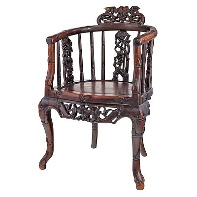 Chinese Carved Rosewood Tub Chair, Early 20th Century