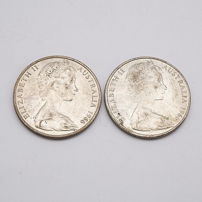 Two Australian 1966 Silver 50 Cent Coins