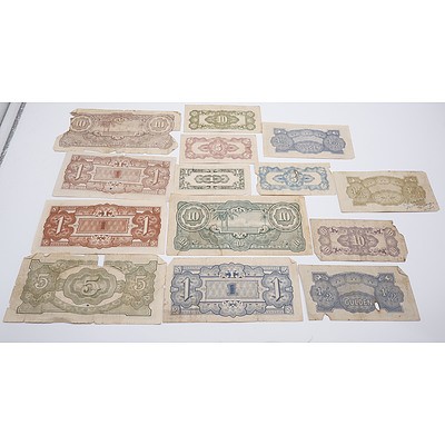 Group of WWII Japanese Occupation Currency, Including $10 Note, Half Gulden and More