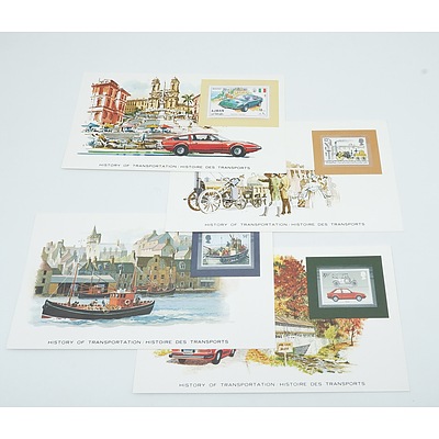 History of Transportation Stamp Collection Including Stamps from Various Countries