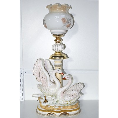 Porcelain Table Lamp with Swans