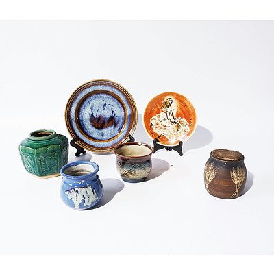 Six Peices of Australian Studio Pottery Including Garrett, P. Collier, R.A. Hatch, Martin Boyd, Martin Mclean and One Other Peice
