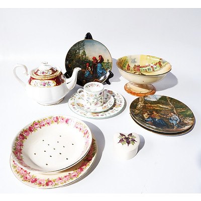 Eleven Pieces of Fine Porcelain Including Royal Albert Teapot, Moorcroft Trinket Dish with Lid, Dickens Ware Mr Squeers Bon Bon Dish, Minton Coffee Trio and More