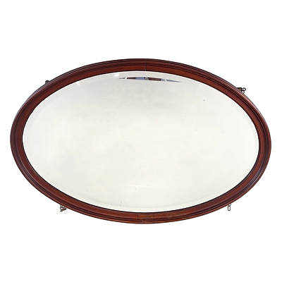 Late Victorian Mahogany Oval Mirror with Bevelled Glass Circa 1900