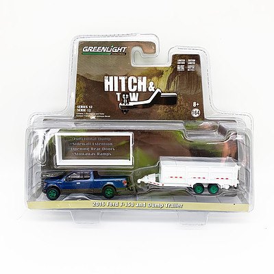 Greenlight Hitch & Tow 2016 Ford F-150 and Dump Trailer 1:64 Scale Model Car