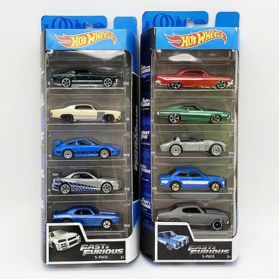 Two Sets of Hot Wheels Fast & Furious Car Five-Pack Model Cars
