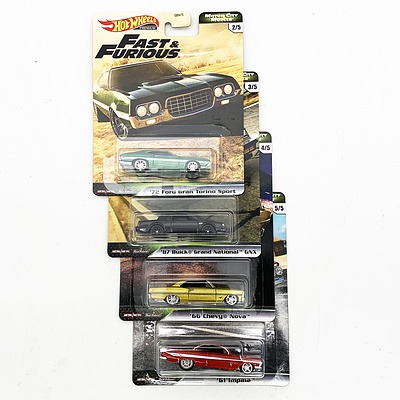 Hot Wheels Premium Collection Model Cars - Fast & Furious Motor City Muscle