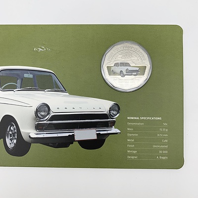 2017 50c Coloured Uncirculated Coin - 1965 Ford Cortina MK I GT500