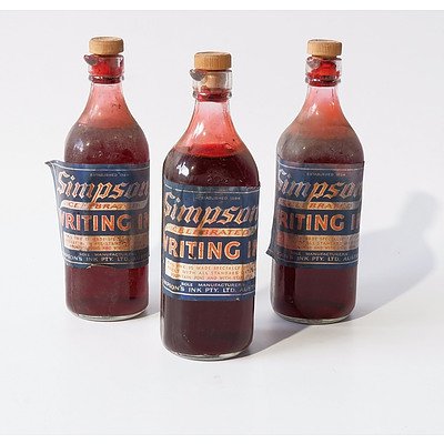 Three Vintage Simpsons Red Writing Ink 20 0z Bottles