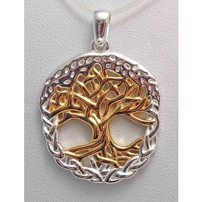 Sterling Silver Tree Of Life Pendant - Part 14ct Gold Plated