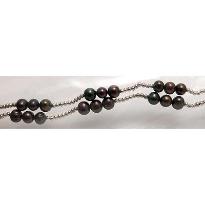Sterling Silver Ball & Black Pearl Necklace