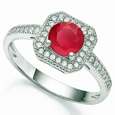 Sterling Silver Ruby Coloured Cz And White Cz Ring