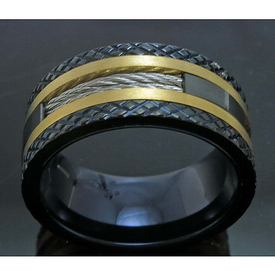 Stainless Steel Ring - 18ct Gold & Black Ion Plating