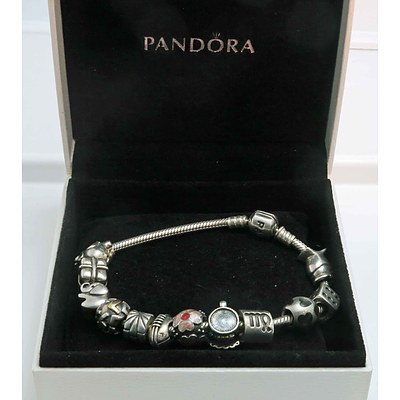Pandora Sterling Silver Bracelet With 12 Charms