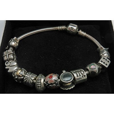 Pandora Sterling Silver Bracelet With 12 Charms