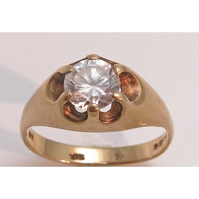 9ct Gold Ring - Set With 7.5mm Round Brilliant-Cut Simulated Diamond
