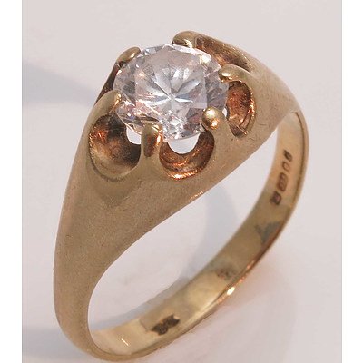 9ct Gold Ring - Set With 7.5mm Round Brilliant-Cut Simulated Diamond