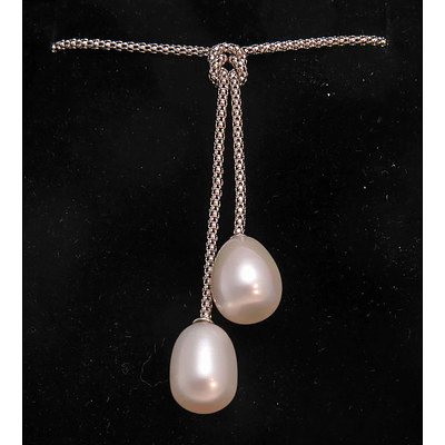 Sterling Silver Lariat Style Pearl Necklace